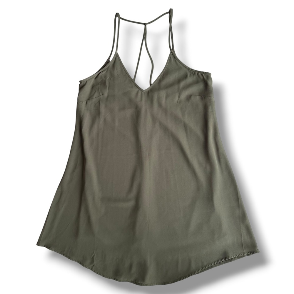Lush Women's XS Sage, Olive Green Strappy Cage Back V-Neck Mini Shift Dress Boho